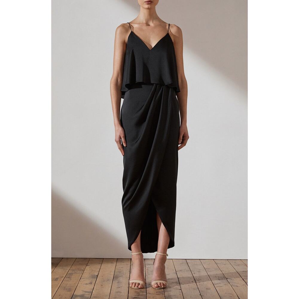 Shona Joy Luxe Frill Cocktail‎ Dress Black Onyx Size 2 NWT